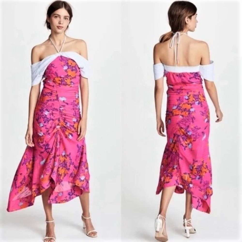 NWT Tanya Taylor Falling Floral Ruched Virginia Dress Bright Pink 0 MSRP $595 - Picture 1 of 8